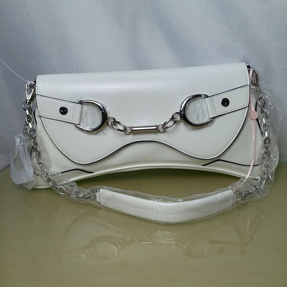 Paris Hilton New Women's Rider Large Shoulder Baguette Bag - White - Picture 1 of 10